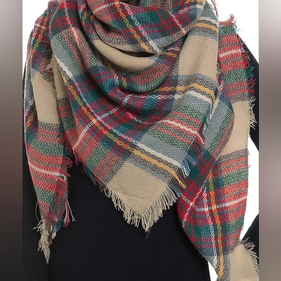 Women's Hobby Lobby Brown Plaid Blanket Scarf Size 56"x56" - Picture 9 of 9